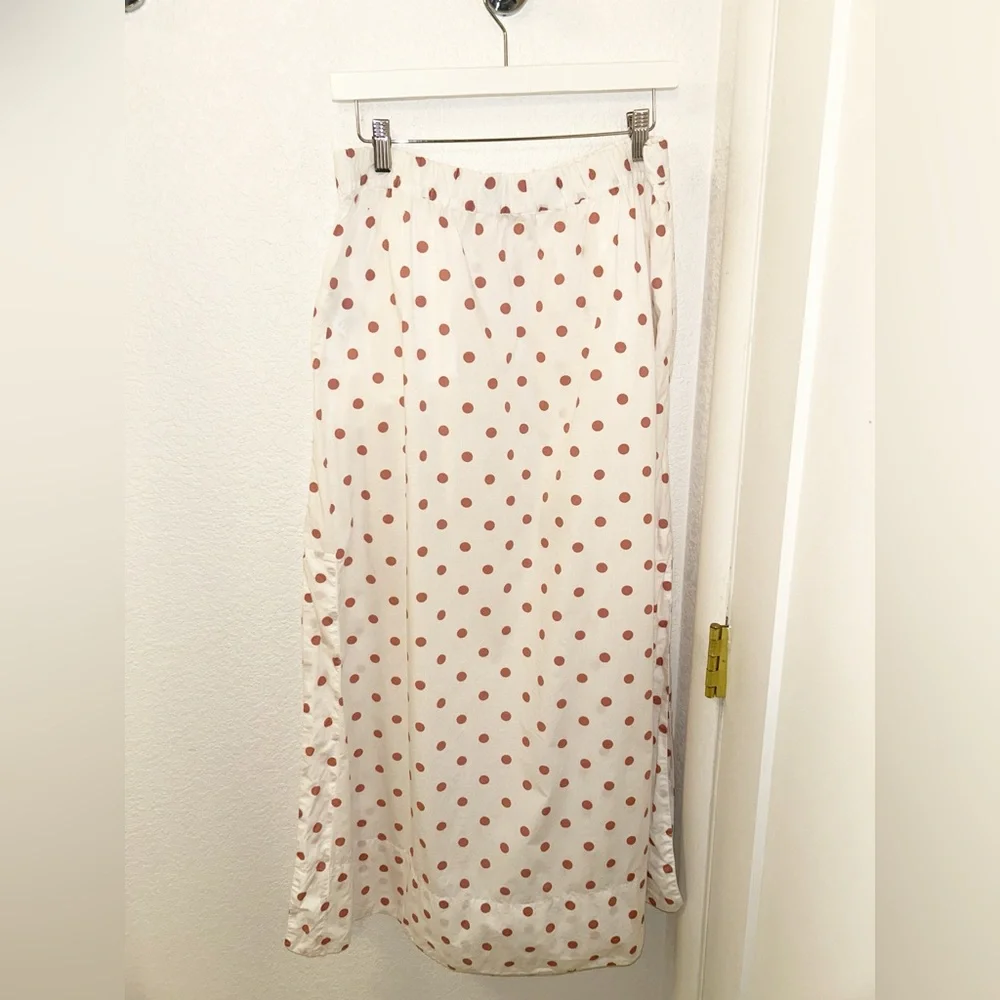 J. Crew White Pink Polka Dot Cotton Maxi Skirt Pockets Side Slit Size M - Picture 12 of 13